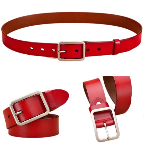 Universal para hombres y mujeres, cinturones de cuero de moda para mujer con hebilla de pasador, cinturón de cintura para pantalones vaqueros, pantalones rojos más grandes Feliz Sencillez