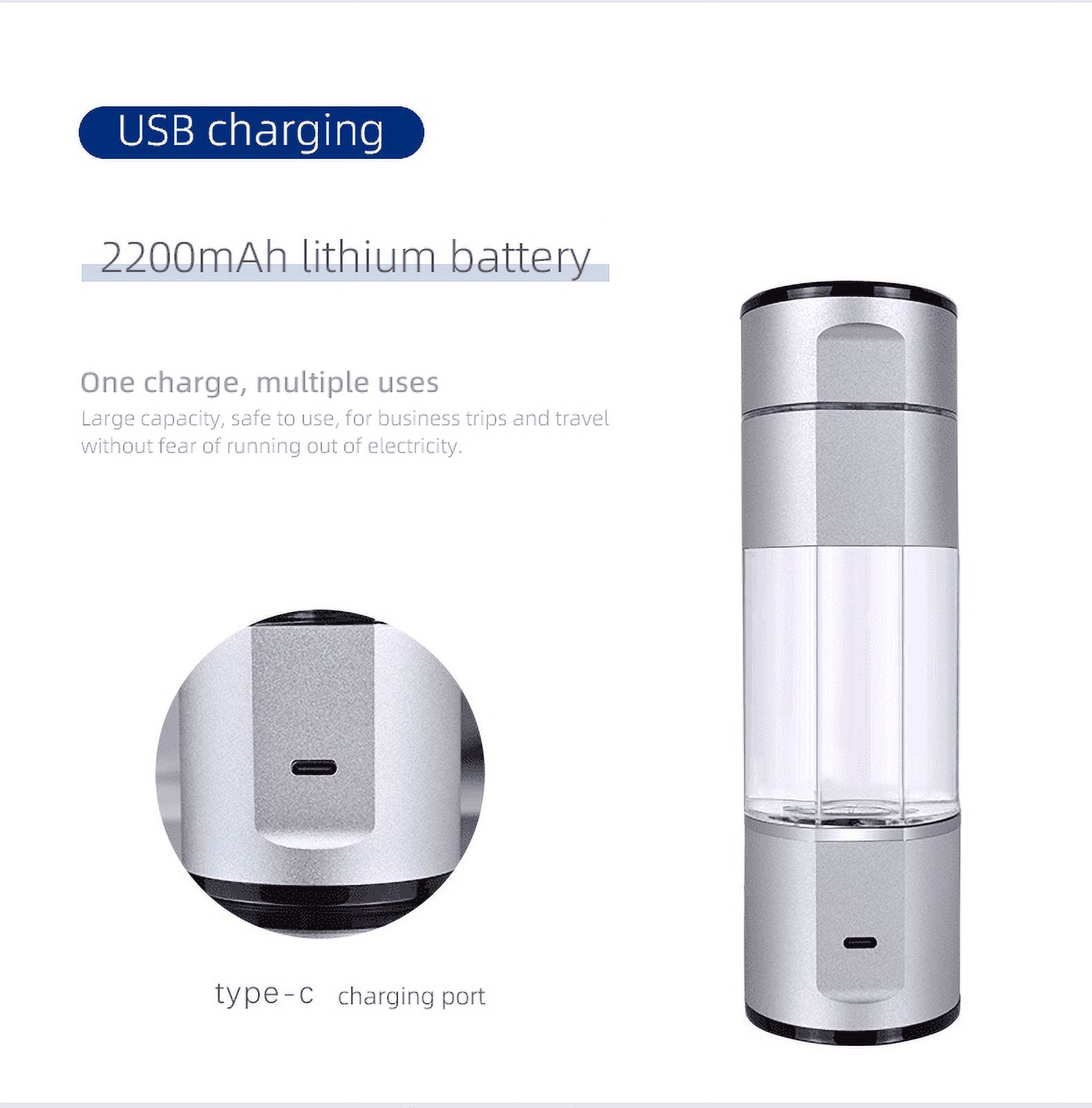 ALKA Portable Hydrogen Rich Water Bottle up to 5000PPB ABS 210ml PEM Membrane & SPE Technology Ionizer Type-C Recharge