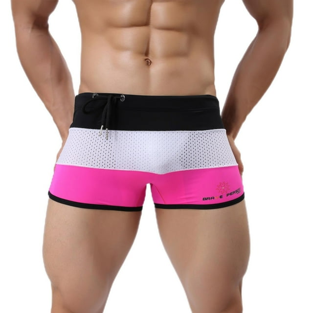 Pisexur Maillots de Bain pour Hommes, Maillots de Bain pour Garçons Tissu Élastique et Shorts à Rayures de Couleur Unie avec Cordon, Shorts de Sport Respirants à Haute Élasticité Maillots de Bain Rouges, P