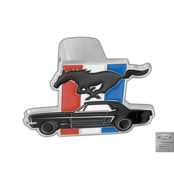 Ford Metal Trailer Tow Hitch Cover, 2D Ford Mustang And Pony Emblem With 3-Color