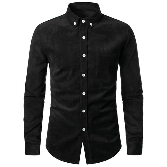 EOYWHK Mens Hoodie Men Casual Fashion Solid Plaid Turn-down Collar Button Long Sleeve Shirt Blouse Autumn Looks Black L