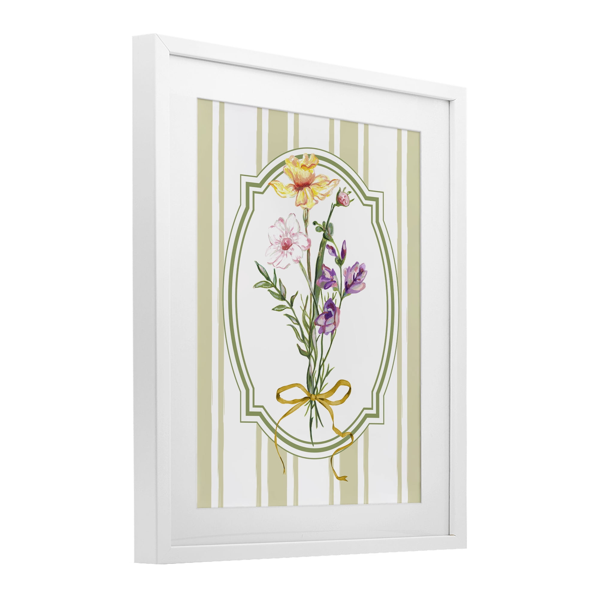 Vintage Wildflowers with Ribbon White Framed Print Under Glass, design by Adonna Ebrahimi