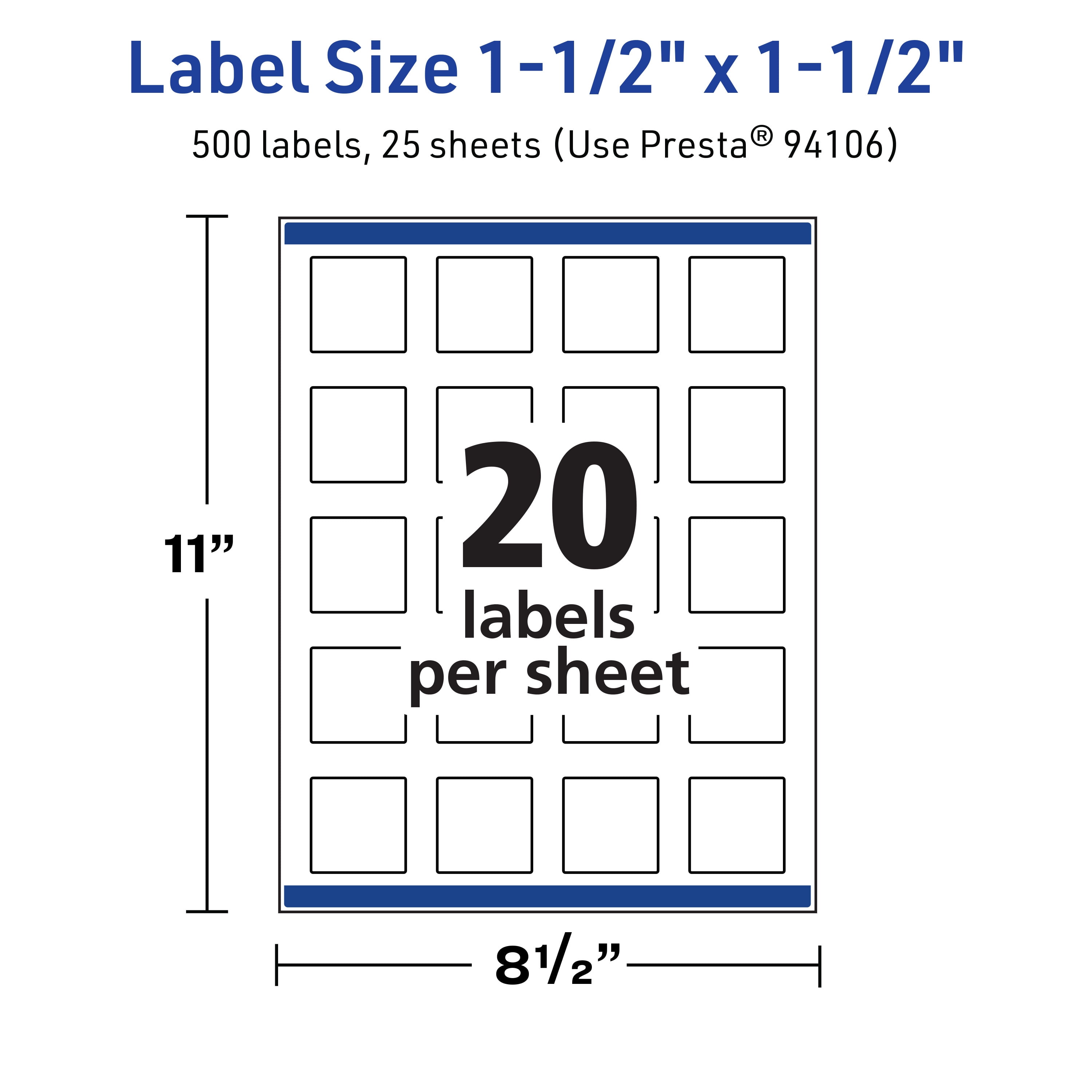 Avery TrueBlock Square Labels, 1.5" x 1.5", 500ct