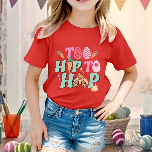 iTNHFP Hauts d'Été pour Adolescentes Enfants Filles Pâques Mignon Graphique Col Rond Manches Courtes T-Shirt Décontracté d'Été