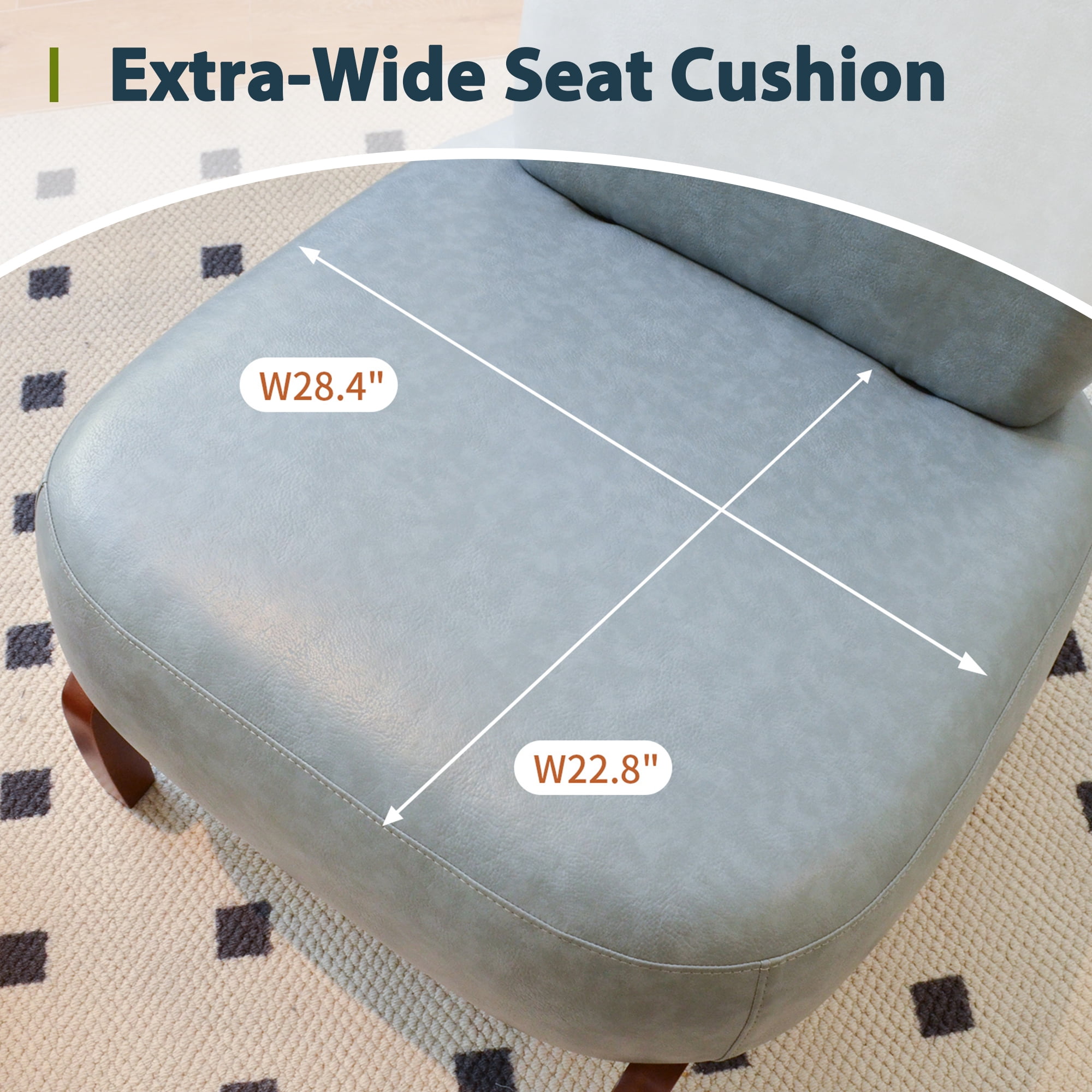 Aukfa Faux Leather Accent Chair with Solid Wood Legs, Armless Living Room Chair with Soft Cushion, Modern Reading Chair for Living Room & Bedroom,Blue