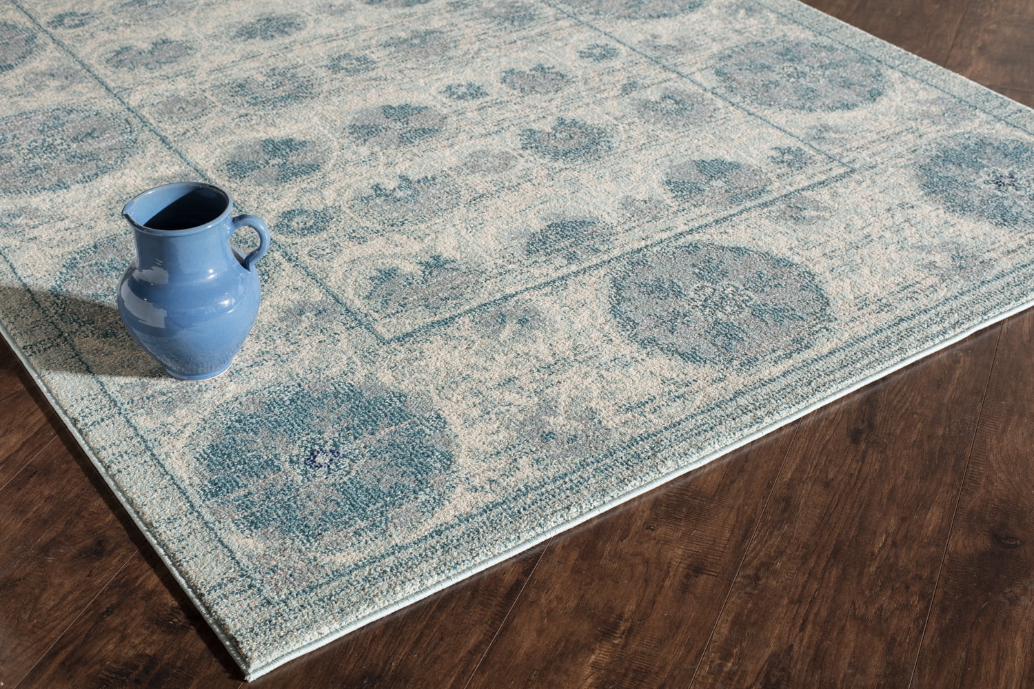 Rugs America Beverly Collection Ivory Blue BV100A Transitional Abstract Area Rug 2' x 3'