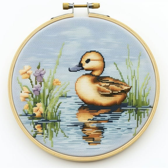 Little Duck Stamped Cross Stitch Kits for Beginners Easy with Hoop 11CT Needlepoint Embroidery Counted Cross Stitch Kits Art Craft Wall Decoration 35x35cm(1)