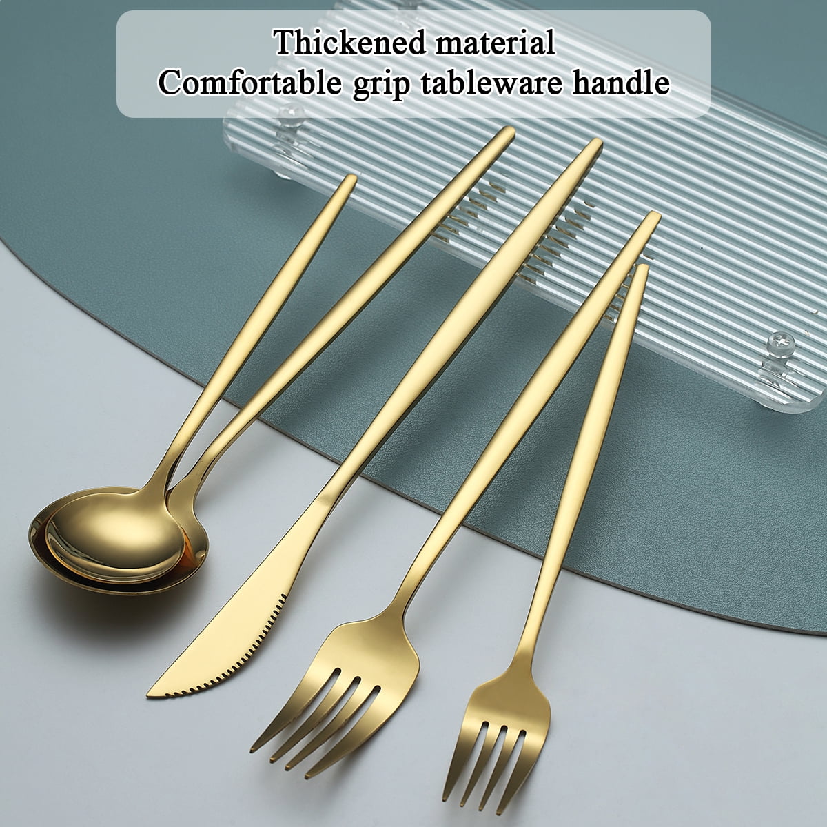 ReaNea Gold Silverware Set 60 Piece Stainless Steel Flatware Set, Knives Forks Spoons Cutlery Set Service for 12