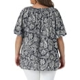 thumbnail image 4 of DARING DIVA Women's Plus Crew Neck Boho Print Blouse Vacation Casual 1X Black, 4 of 6