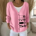 thumbnail image 2 of Wang6 Womens Plus Size Cardigan Sweaters Black Open Front Button Long Sleeve Knit Sweater Fall Winter V Neck Cute Animal Printed Knitted Outwear Tops Pink2 XXXL, 2 of 5