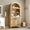 Wood, variant on TacleeKii Arched Display Cabinet with Adjustable Shelves, Rattan Weave or Gold Trim Doors, Gray Finish