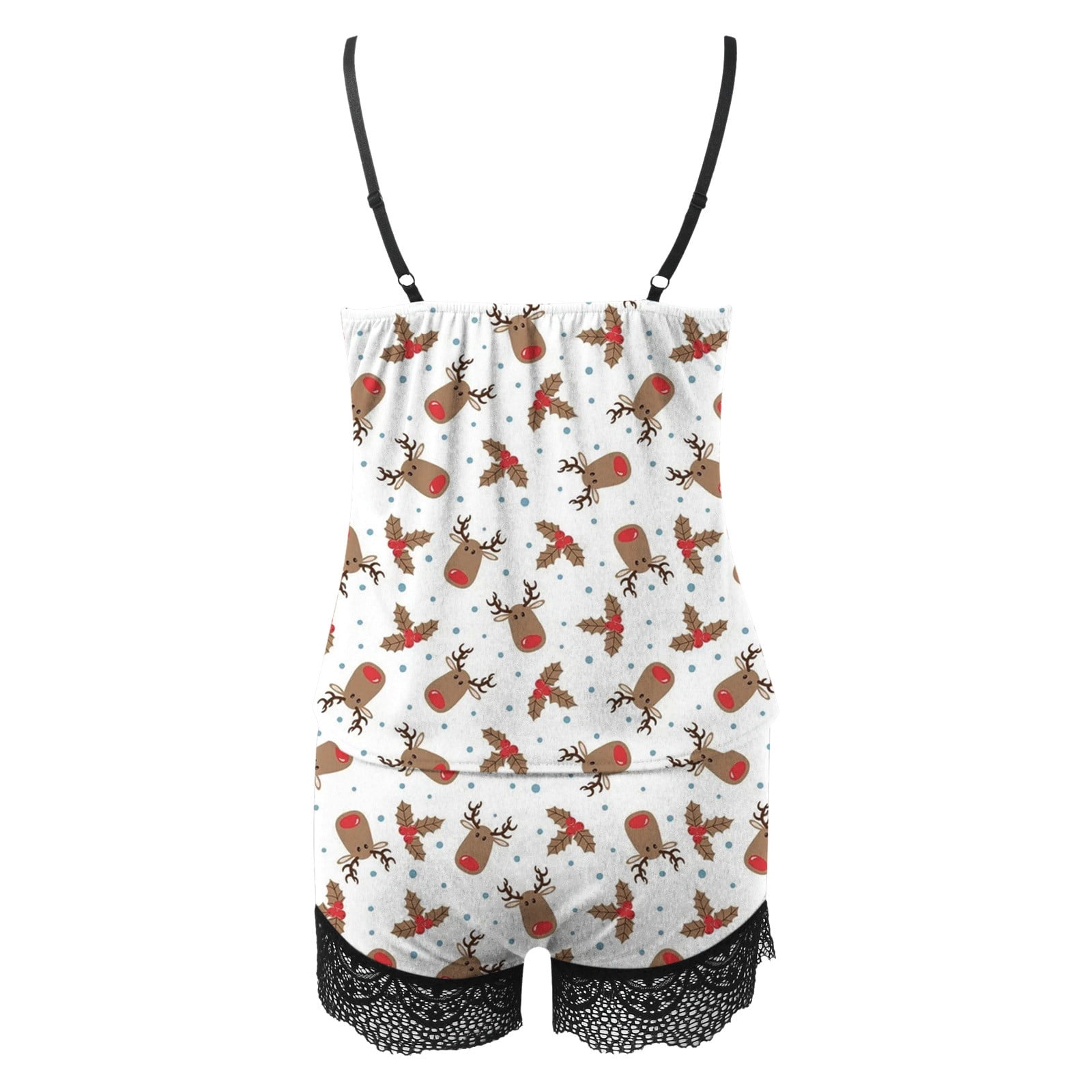 BONIXOOM Christmas Pajamas For Women Christmas Pajamas Sleepwear Drawstring Sleeveless Sleepwear Sets Printed Khaki XL