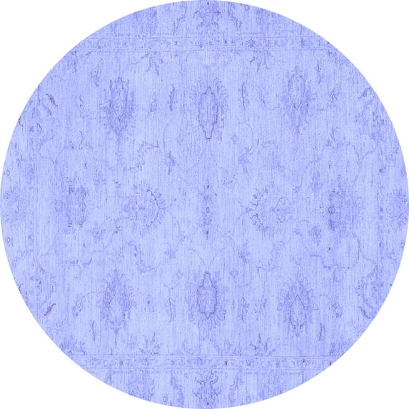 Ahgly Company Machine Washable Indoor Round Oriental Blue Traditional Area Rugs, 8' Round