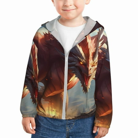 

Lukts Ferocious Dragon Fury Print Children s Long-Sleeved Sun Protection Clothing Hooded Sweatshirts for Boys and Girls Outdoor Sports-2 Years