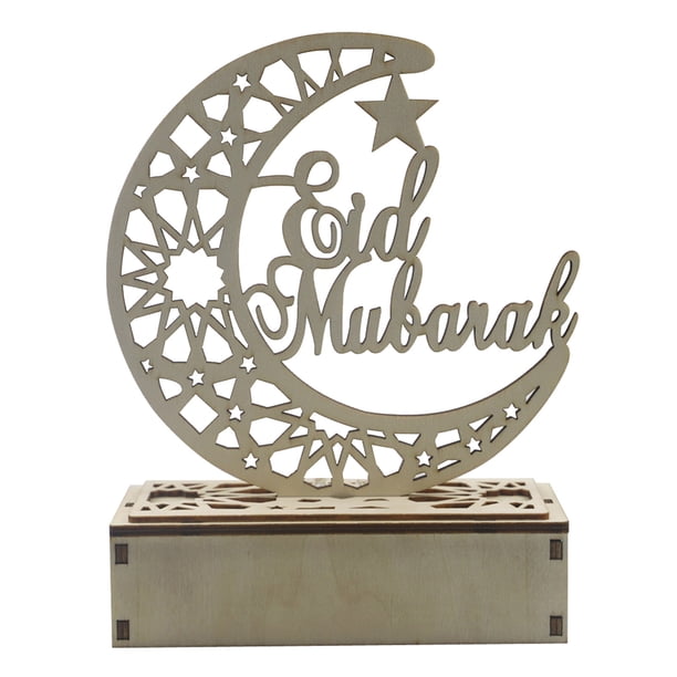Lámpara de Ramadán de madera DIY Adorno de luna Luz de noche LED para el hogar