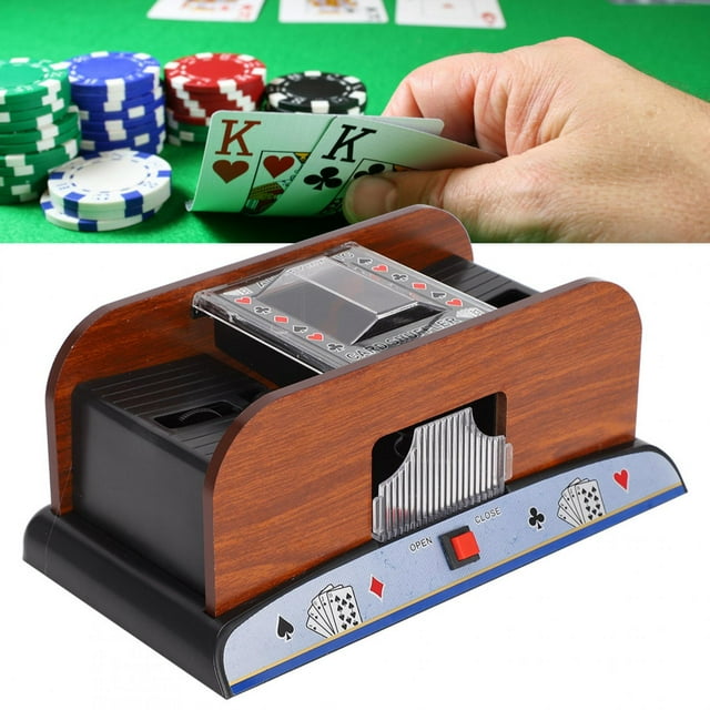 QIILU Wood Card Shuffler Automatic Battery Powered Playing Card Shuffler Machine for 2 Deck Poker,Card Shuffler,Automatic Card Shuffler