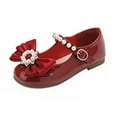 thumbnail image 2 of AUDeals Girls Mary Jane Flats - Bow Pearl Strap Princess Dress Shoes with Non Slip Ballet Sole for Toddler Kids (Red, 4.5-5 Years), 2 of 7