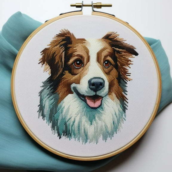 Australian Shepherd DIY Stamped Cross Stitch Kits for Beginners Easy with Hoop 11CT Needlepoint Embroidery Counted Cross Stitch Kits Art Craft Wall Decor and Gift 35x35cm(3)