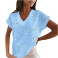 thumbnail image 2 of Lroveb Breast Cancer Awareness Shirts for Women V Neck Print Love Short Sleeve T Shirt Pink Ribbon Graphic Tees Blue, 2 of 5
