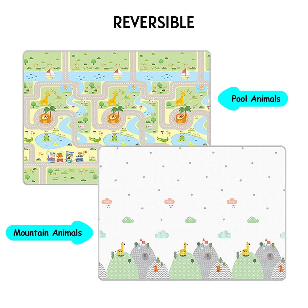 LAZIOEGR Baby Play & Crawl Mat – 71" x 47", Age Group 0-3 Years, Waterproof Foldable Foam, Soft XPE, Reversible, Edge-Stitched, Includes Storage Bag