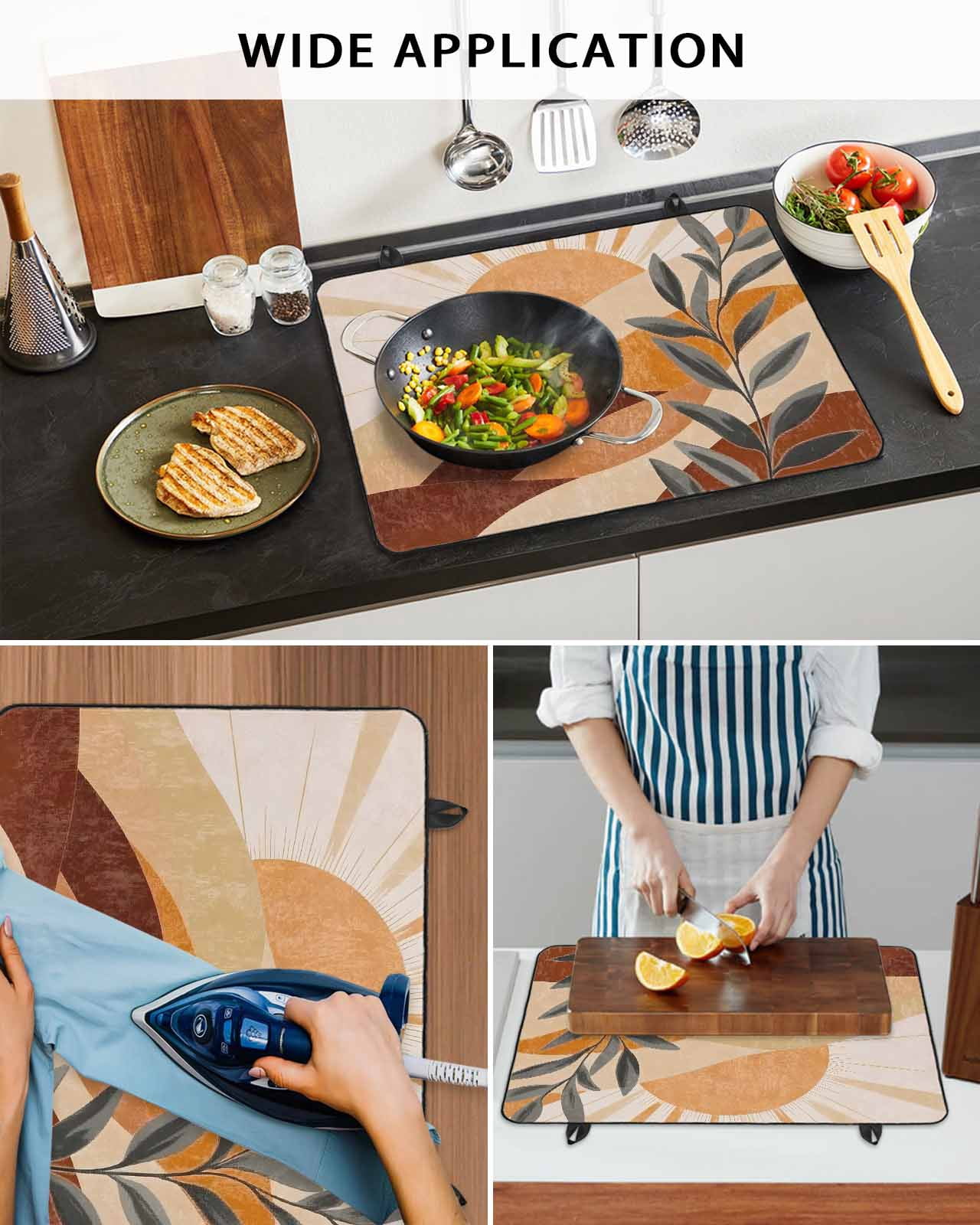 nqOlkjepod Large Induction Cooktop Protector Mat 24"x21", Brown Stove Top Covers for Electric Stove, Modern Abstract Art Summer Botanical Aesthetics Stove Burner Cover Mats, Glass Top Stove Cover