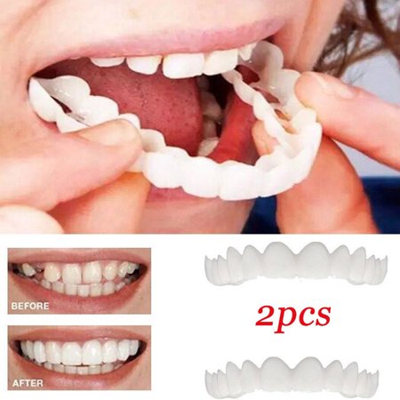 - HiCoup 2Pcs/Set Comfort Fit Flex White Fake Teeth Top Veneer Denture for Men Women