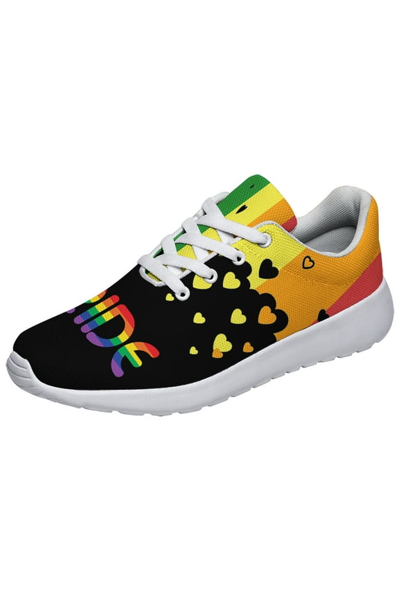 Unisex Fashion Rainbow Shoes, LGBT Sneakers for Men Women, Lightweight Breathable Running Walking Shoes White Size 11