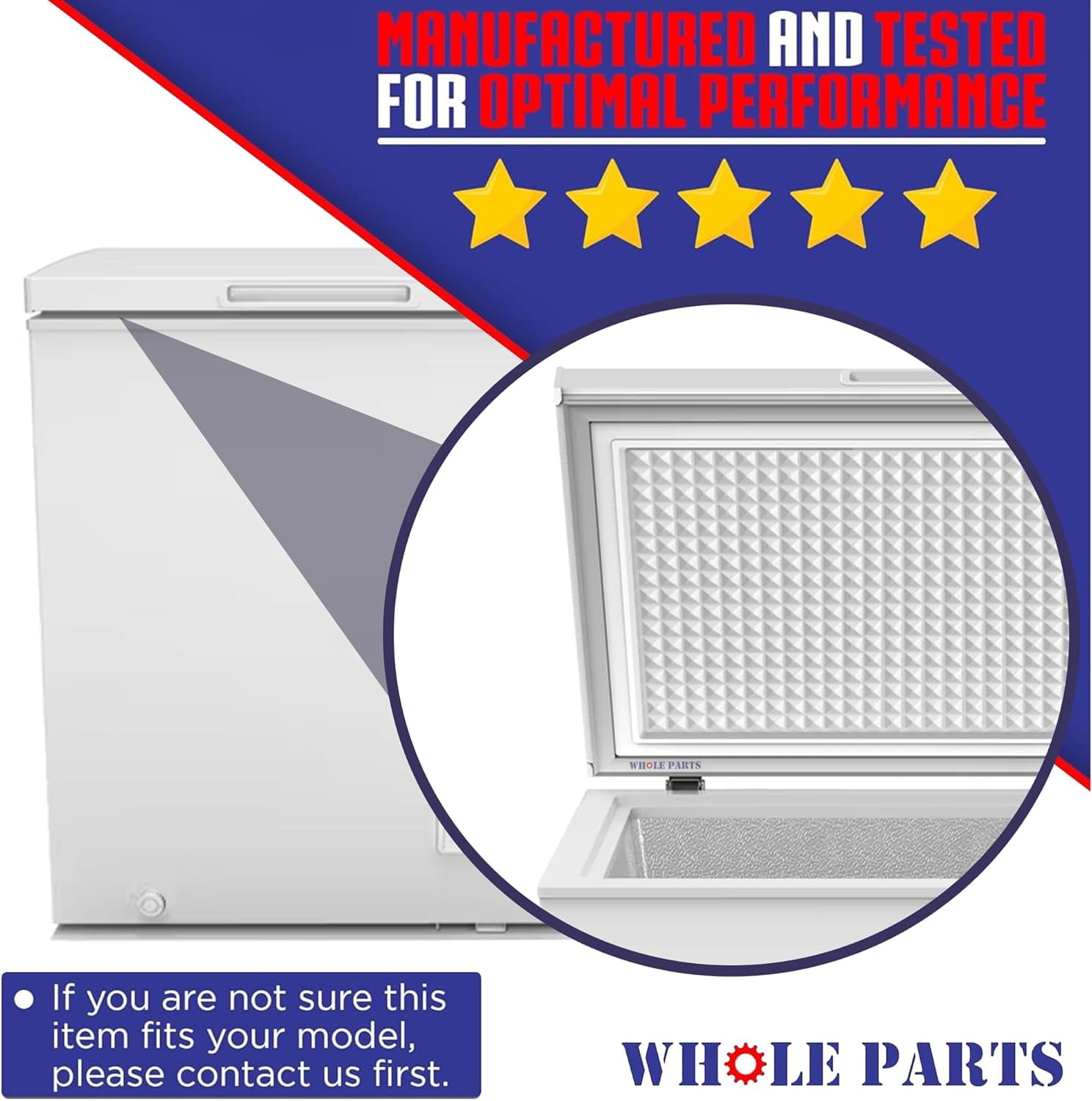 Whole Parts Upright Freezer Door Seal (Magnetic Strip Inside, White), Part# WP4357099 - Replacement & Compatible with Some Whirlpool, Frigidaire, Amana, Admiral, Crosley and Roper Refrigerators.