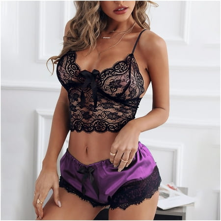 

Tejiojio Mother s Day Gifts Women Seamless Lace Bow Lingerie Underwear Sleepwear Underwear Satin Pajamas Sets