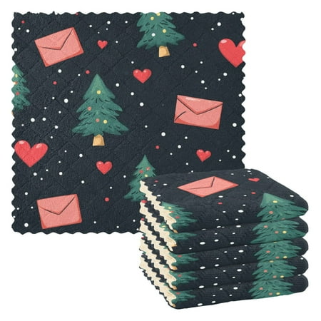 

Christmas Pine Trees Hearts Kitchen Towels 6 Pcs Dish Towels Absorbent Soft Quick Dry Towel Dish Rags for Washing Dishes