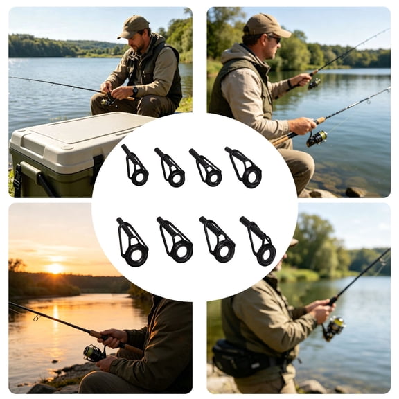 8Pcs Ceramic Rod Tip Guide Rings Stainless Steel Fishing Rod Eyelets Replacement Parts For Fishing Spinning Casting Rods(Black-0.8X0.26Cm)