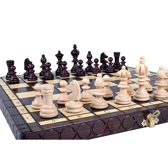 The Ares - Stylish European Chess Set with 14 inch  Chess Board that Folds for Chess Piece Storage