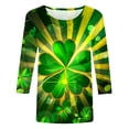 thumbnail image 4 of successthop Green Womens Plus Size Tops 3/4 Sleeve Loose St Patricks Day Round Neck Polyester Casual St. Patricks Day Blouse Tops for Irish Themed Gifts 3XL, 4 of 5