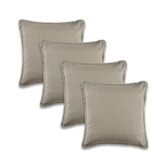 Ox Bay Wilma Set of 4 Gray Stitch Bordered 24" x 24" Cotton Adult Decorative Throw Pillows