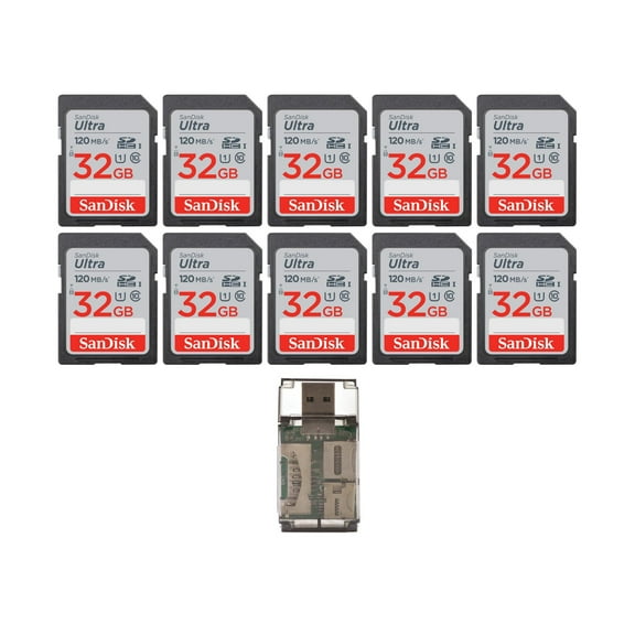 SanDisk 32GB Ultra SDHC UHS-I Flash Memory Card with High Speed USB Card Reader, 10 Pack