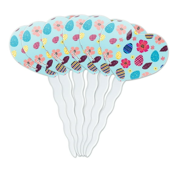 Colorful Easter Eggs and Flowers Heart Love Cupcake Picks Toppers Decoration Set of 6