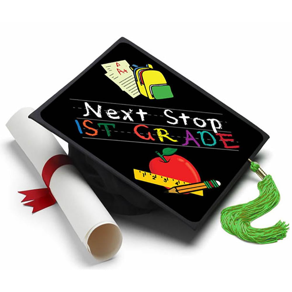 Elementary Graduation Cap - Next Stop First Grade Tassel Topper + Grad Cap + Charm