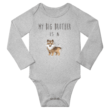 

My Big Brother is a Pomeranian Dog Funny Boys Girl Baby Long Sleeve Bodysuit (Gray 12-18M)
