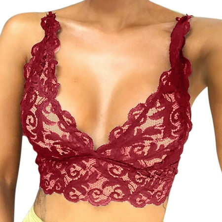 

FreshLook Women Lingerie Corset Lace Flowers Bralette Bralet Bra Tank Cami Crop Underwear Valentine s Nightgown Pajamas Wine Red / XL