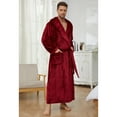 thumbnail image 3 of U2SKIIN Mens Big and Tall Robe with Hooded, Full Length Thickened Plush Bathrobe (Burgundy, S/M), 3 of 5