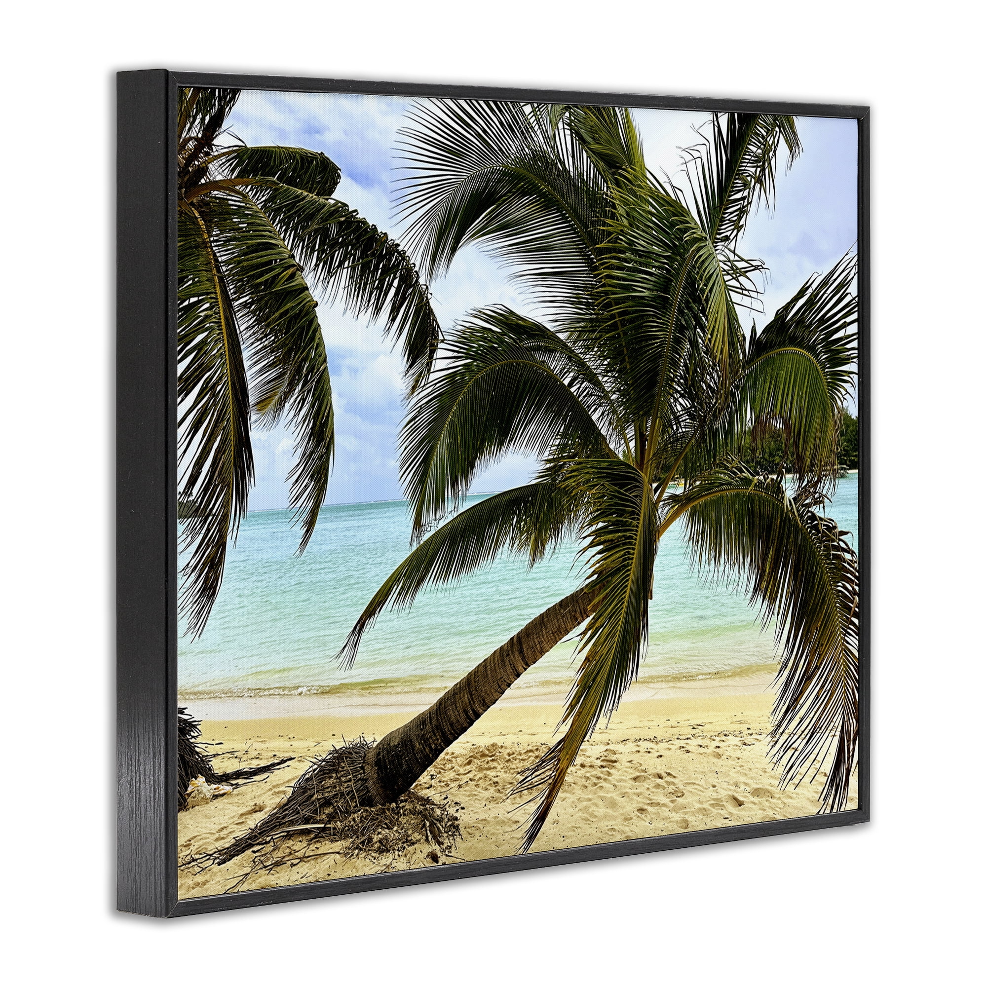 Stupell Industries Leaning Palms on Beach Landscape Photography Black Framed Art Print Wall Art, 30 x 24