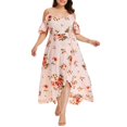 thumbnail image 1 of Jophufed Womens Plus Size Dresses Boho Flower Print Long Dress Casual Short Sleeve Cold Shoulder Dresses for Women Party Casual on Clearance, 1 of 6