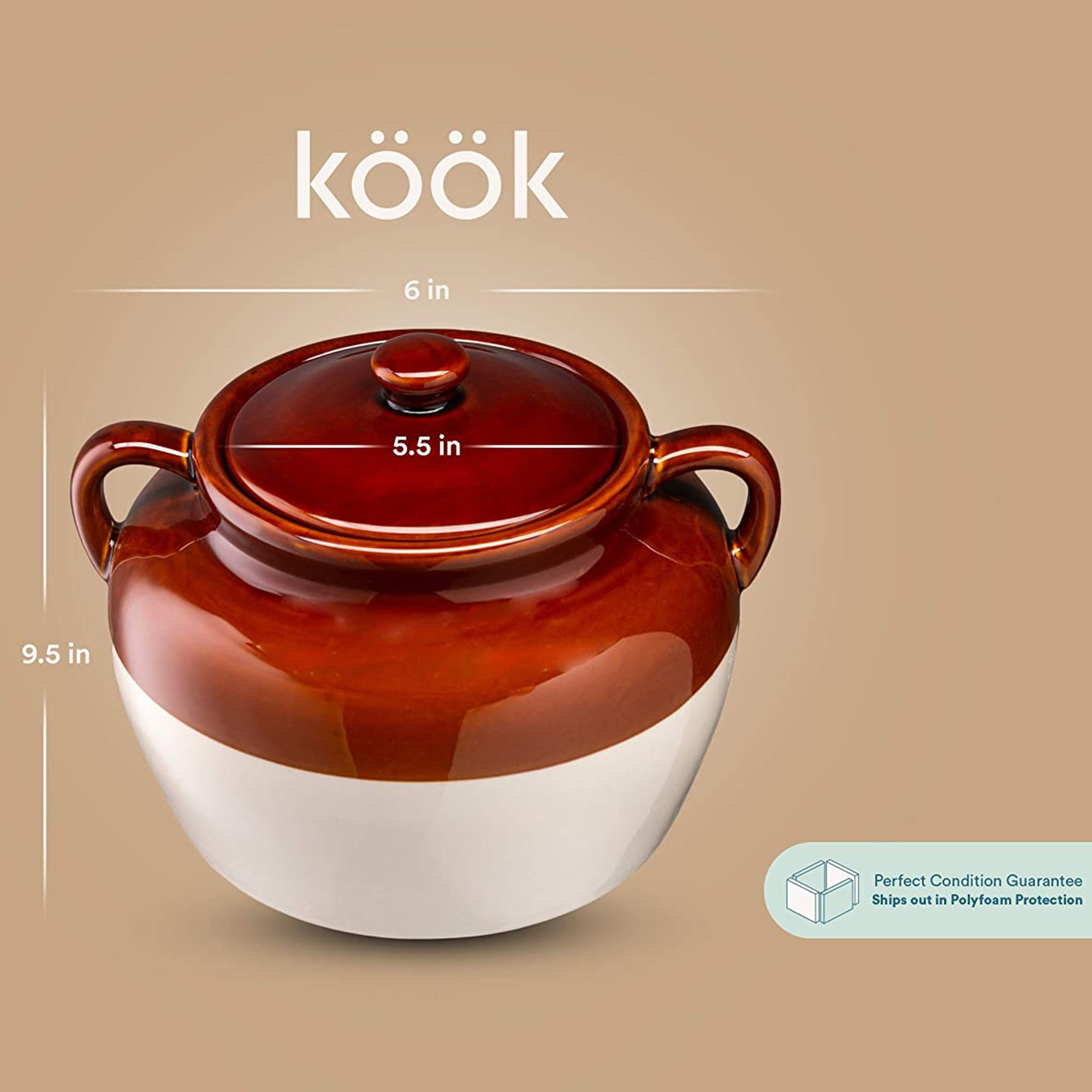 Kook Ceramic Bean Pot, Hand Painted, with Lid and Handles