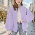 thumbnail image 2 of Children's Casual Jackets Solid Color Double Pocket Long Sleeved Zipper Tops Hoodless Stand Up Collar Lightweight Outwear Purple 150, 2 of 4