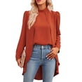 thumbnail image 1 of Blusa con dobladillo asimétrico falso, 2 piezas falsas, manga larga, cuello alto, blusa falsa de manga larga, resultados impresionantes, 1 of 8