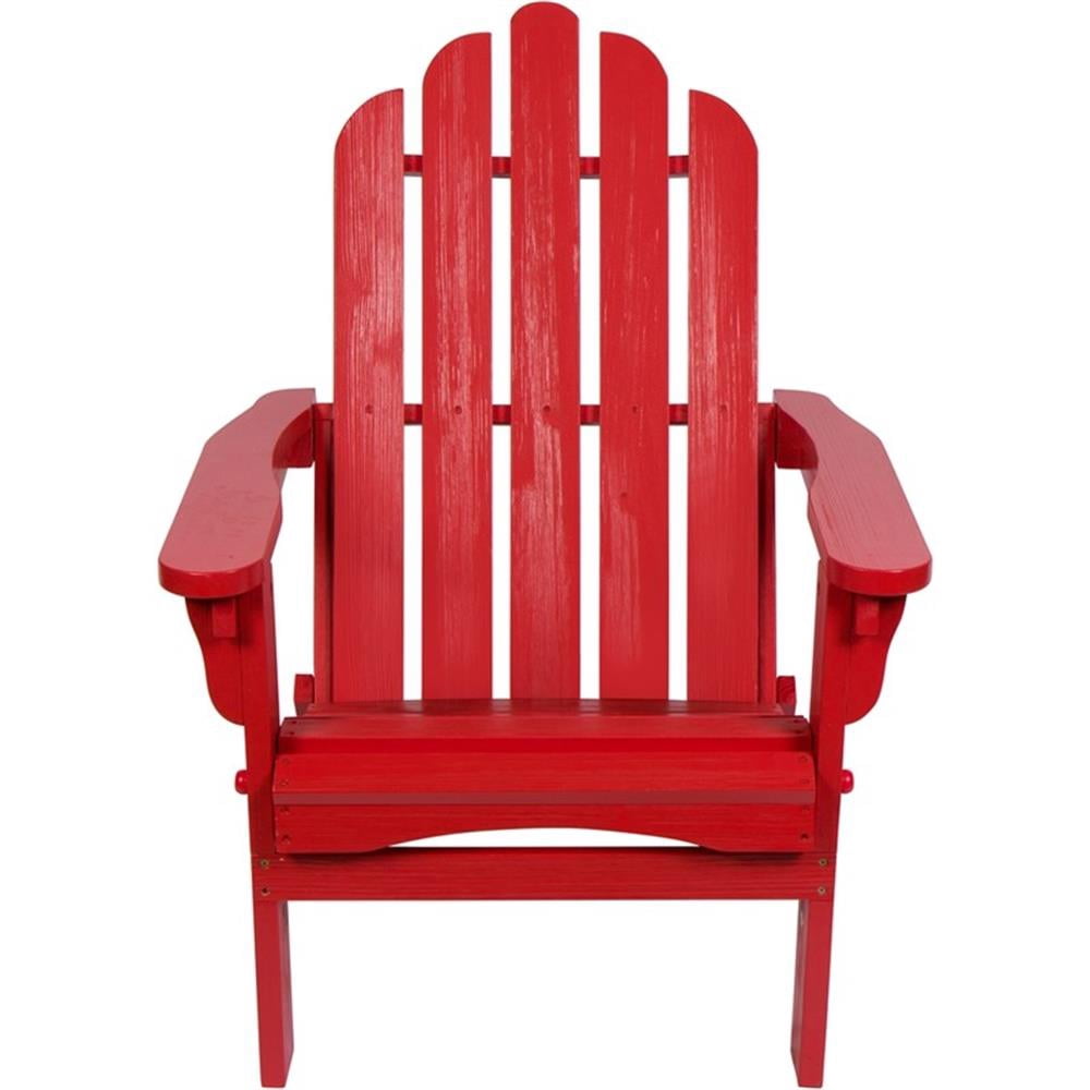 Pemberly Row Traditional Cedar Wood Folding Adirondack Chair in Red