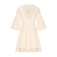 thumbnail image 4 of Fankiway Mode Femmes Été Col en V Dentelle Crochet Manches 3/4 Robe Fluide Décontractée Robes Femmes Grande Taille Liquidation Robes d'Été pour Femmes Manches Courtes, 4 of 6