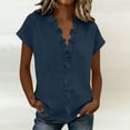 thumbnail image 6 of Dvprdro Womens Ruffle Collar Blouses Short Sleeve V Neck Cotton Linen Solid Tops Casual Summer Pullover Shirts, 6 of 6