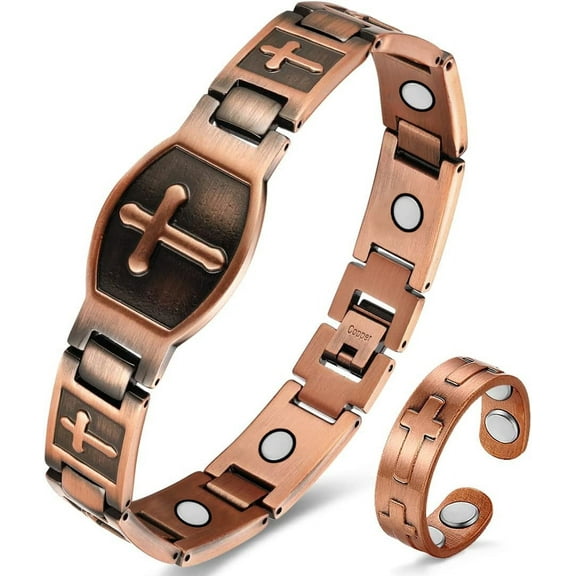 Magnetia 99.9% Pure Copper Magnetic Bracelet Set , Valentine's Day Jewelry Gifts for Men 8.66in(22cm)