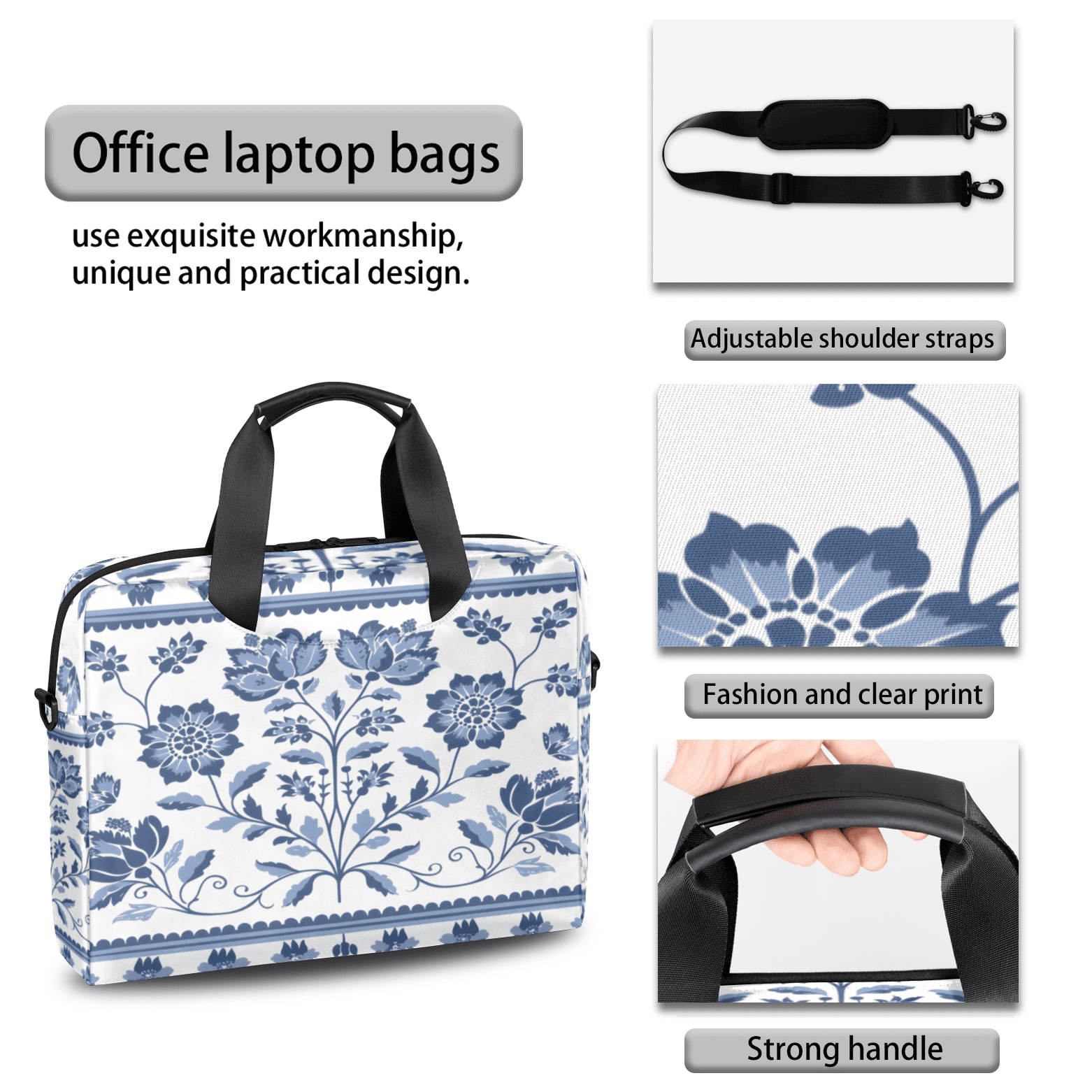 Herdesigns Floral Laptop Bag for Women Men, Computer Case Briefcase Messenger Bags, 15-15.6 inch Laptop Sleeve Shoulder Bag